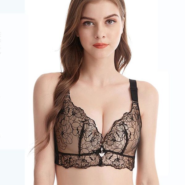 

bras women plus size bra wirebrassiere big cup bralette push up underwear lace lingerie female sports intimates 110e #f, Red;black