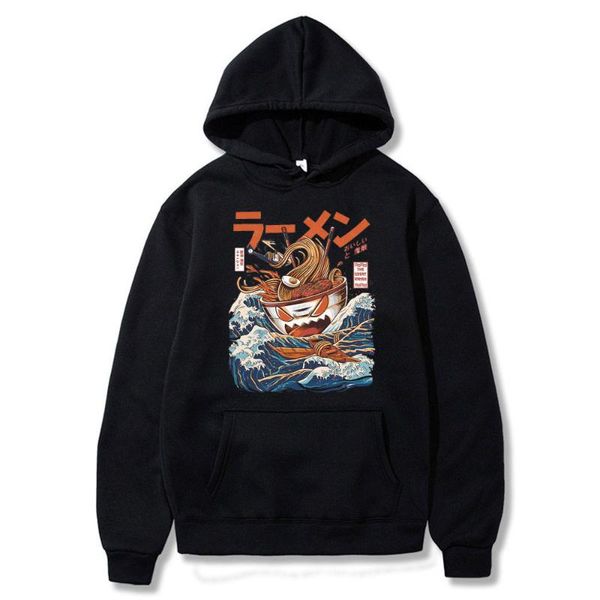 

men's hoodies & sweatshirts great ramen wave the of kanagawa japan fashion korean clothes ulzzang aesthetic hoodie cotton anime men swe, Black