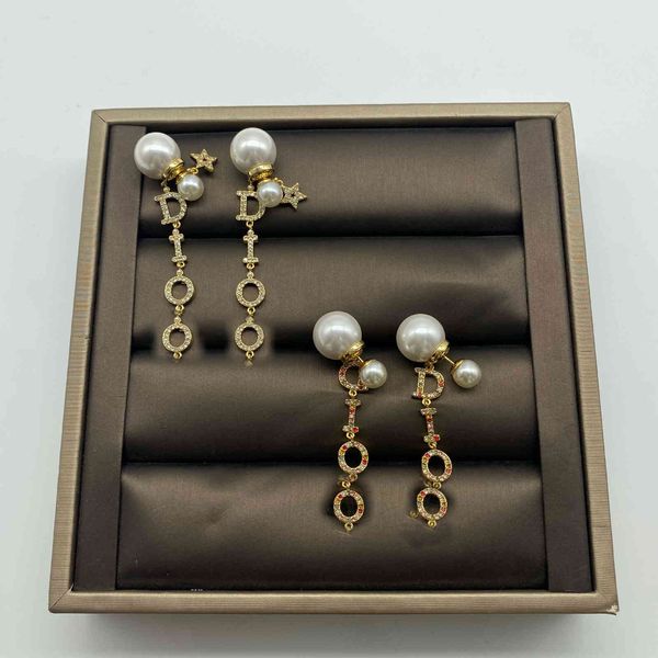 

chandeliers earrings d family / dijia alphabet tassel pearl female little fragrance star crystal color diamond, Silver