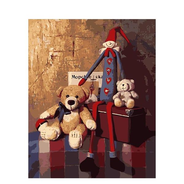 

paintings painting by number for adults puppets bear on canvas with frame coloring diy craft kits paint picture home decoration