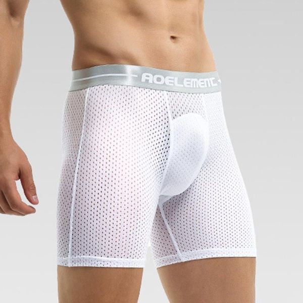 

underpants boxer underwear briefs fitness lengthen men nylon+mesh pouch shorts bulge, Black;white