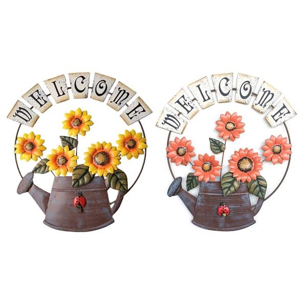 

vintage iron hang sunflower welcomeing sign garden door hanging home decor