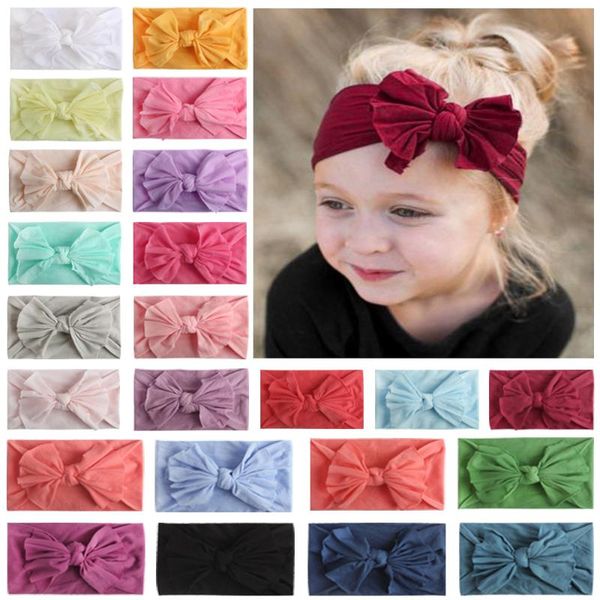 

soft children's wide hairband turban bowknot solid headgear wrap baby kids cute headband hair accessories tbk-23, Slivery;white