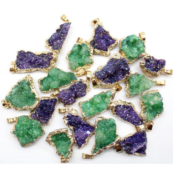 

charms raw mineral crystal quartz geode druzy pendant jewelry healing energy lucky gem stone reiki for diy earrings wholesale, Bronze;silver