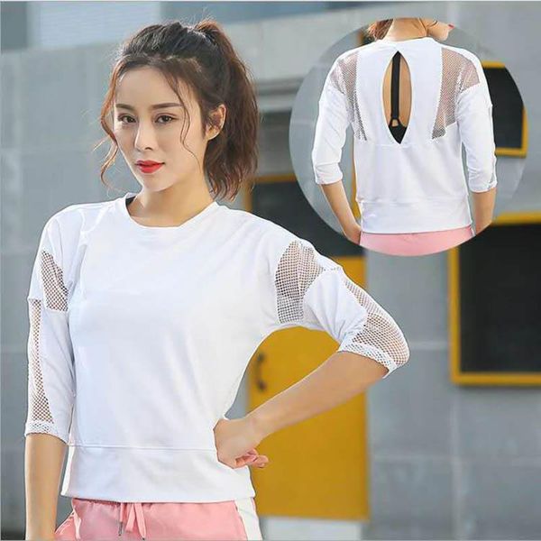 

yoga outfit women's fitness shirt female running sport t-shirt gym workout quick drying summer mesh hollow sportswear