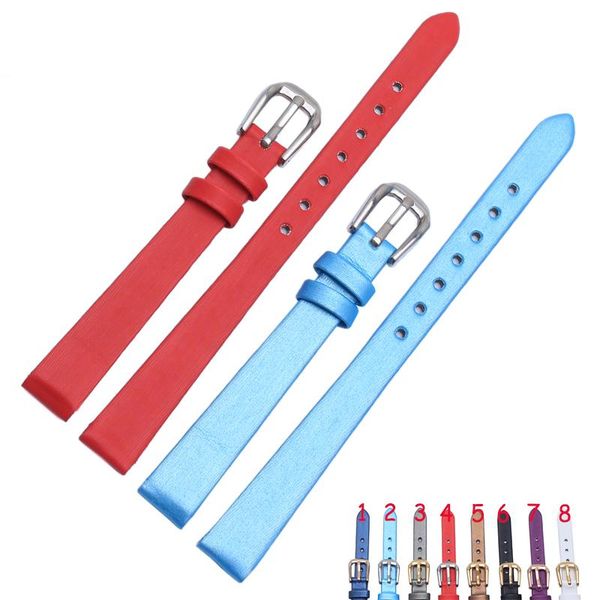 

watch bands hight quality spun silk + genuine leather watchband 6mm 8mm 10mm purple with gold buckle for the womens wrist, Black;brown