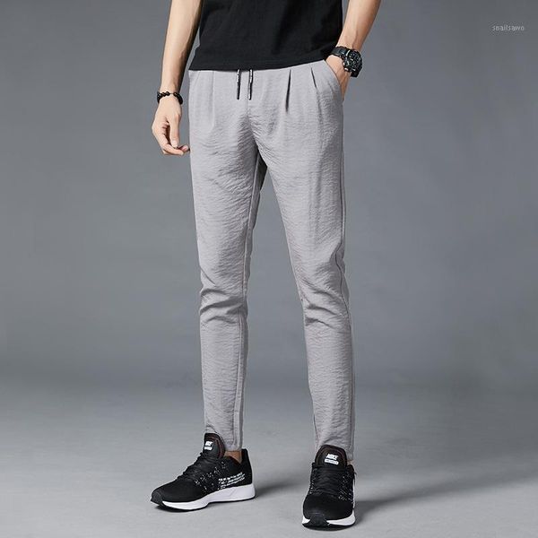 

men's pants fashion men 2021 summer korean trend straight slim casual ice silk thin sports, Black