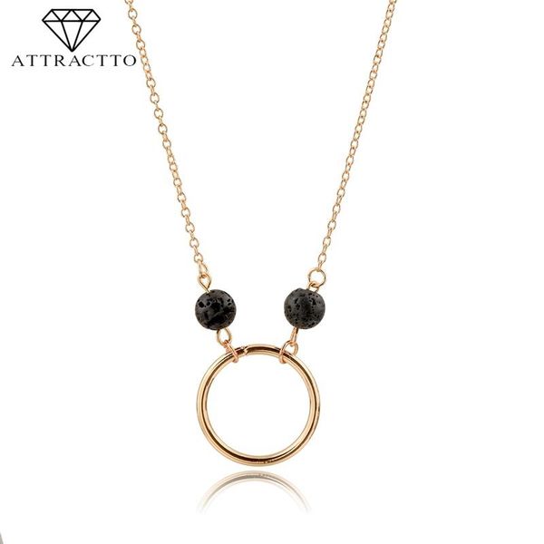 

pendant necklaces attractto lava stone round trending necklace pendants for women design stainless steel gold jewelry sne180017, Silver