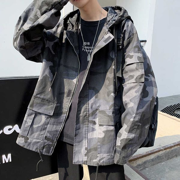 

camouflage jacket men's fashion style casual hooded jackets mens streetwear wild loose hip hop bomber jacket men m-2xl, Black;brown