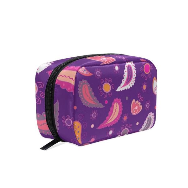 

fengju makeup cosmetic bag portable toiletries bag fashionable square organizer for girls lady woman paisley pattern