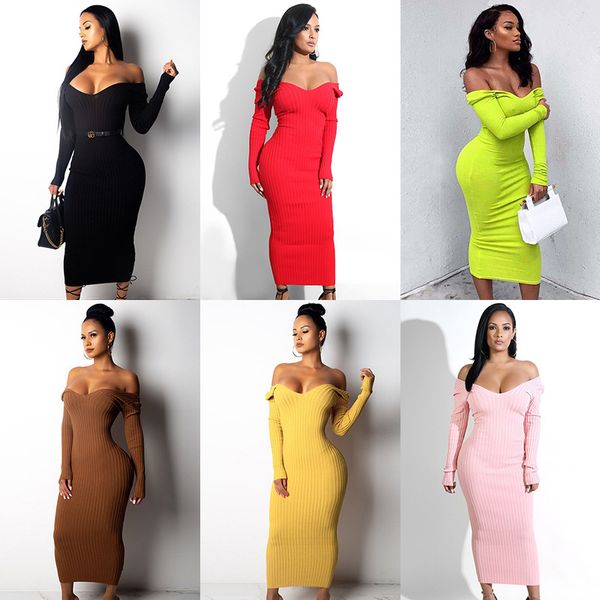 

women autumn winter knitted casual dress ladies v-neck long sleeve slim-cut high waist pullover lace-up midi-skirt pencil skirt, Black;gray