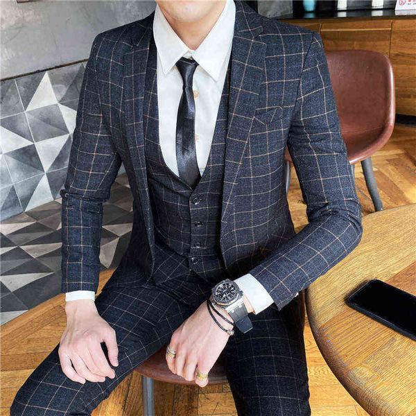 

luxury suits blaze autumn and winter clothing korean version slim fitting flat lapel man profsional three piece men's suit, Black