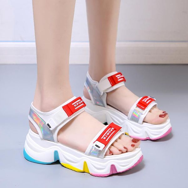 

dress shoes woman thick bottom gladiator sandalias mujer colorful platform sandals women summer 2021 silver laser casual sports, Black