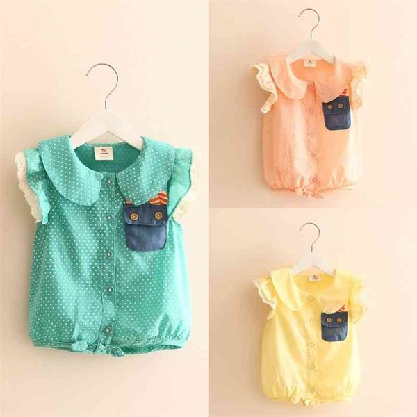 Yaz Sarı Yeşil Pembe Renk Patchwork Tatlı Sevimli Bebek Çocuk Kız Kısa Sinek Kollu Tavşan Cebi Ince Bluz Gömlek 210701