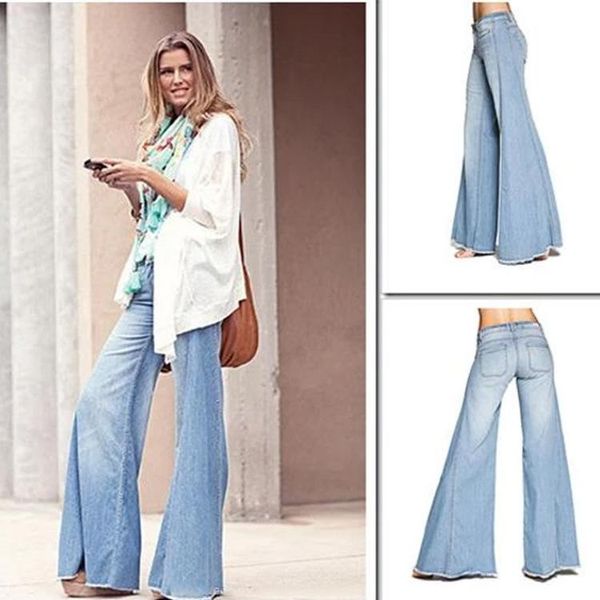 

women's jeans selling wide leg thin fringe pants, Blue