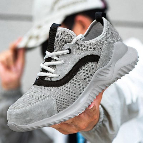 

boots safety work shoes for men steel toe cap indestructible anti-smashing construction working sneakers gray, Black