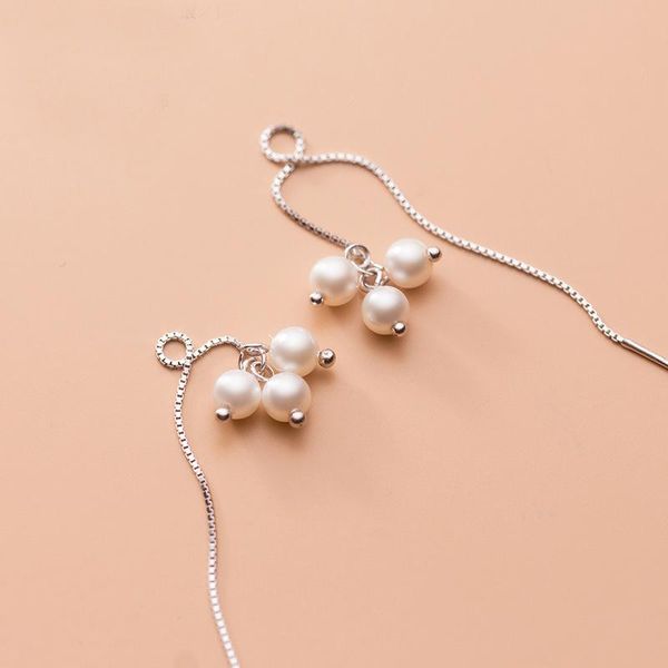 

dangle & chandelier mloveacc real 925 sterling silver pearls long chain tassel drop earrings for fashion women party fine jewelry accessorie
