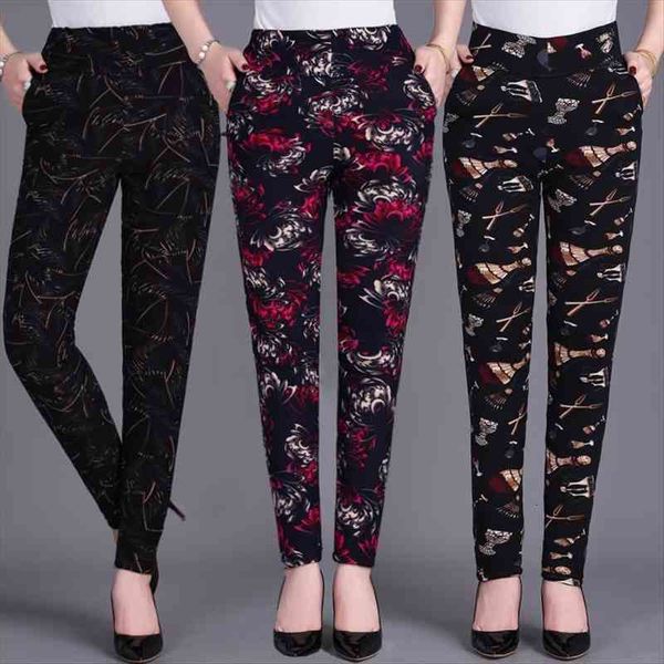 

autumn winter middle-aged loose women leggings trousers fashion high waist elastic pant ladies print thick warm w394, Black