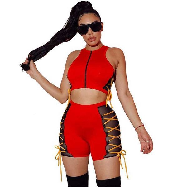 

women's shorts two piece set summer clothes for zipper crop lace up biker 2 club outfits d05j, White;black