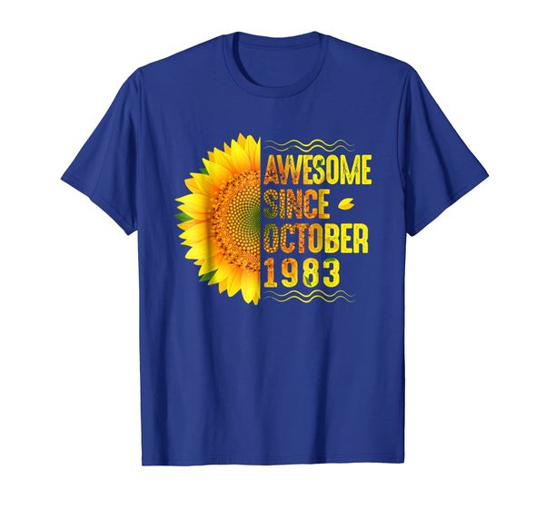 

35th birthday gift sunflower awesome since october 1983 tee, White;black