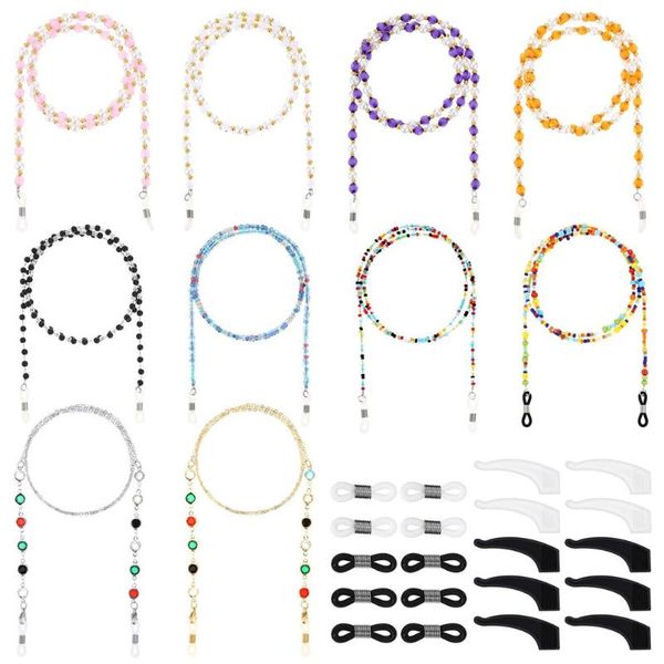 

10 pieces eyeglass chains elegant eyewear retainer beaded eyeglass strap holder with anti-skid ear hooks and silicone eyeglasses, Silver