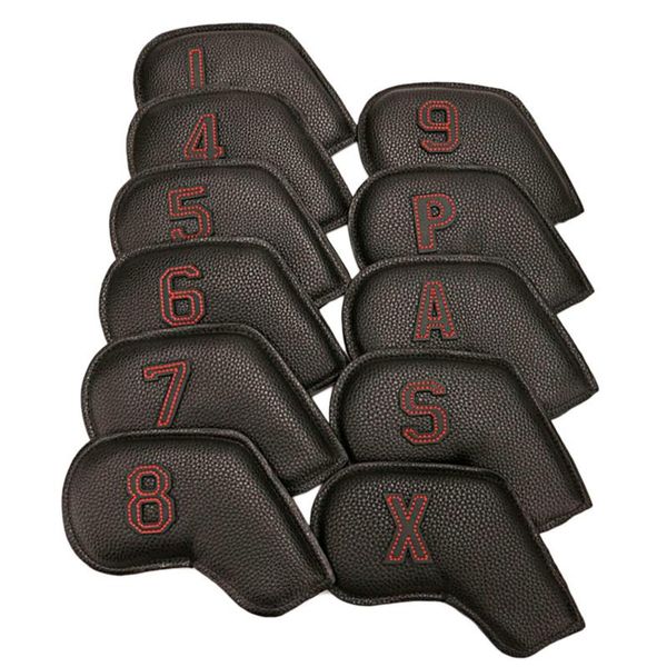 

golf training aids head covers for irons fit most brands 11pcs/set black pu leather lightweight soft waterproof durable headcover