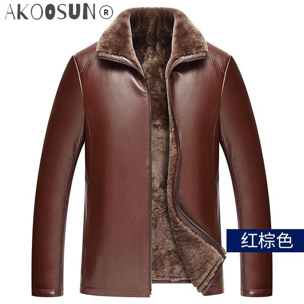 

men's leather & faux akoosun genuine jacket real fur sheepskin coat winter shearling men veste cuir homme 14baq00066712 kj4017, Black