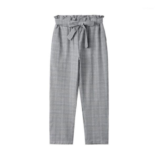 

women's pants & capris 2021 fashion pencil for women casual high waist plaid long trousers drawstring female s-xxxl plus size oiffce la, Black;white