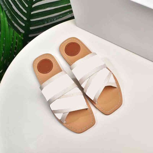 

est brand slippers women sandals woody mules flat slipper deisgner lady lettering fabric outdoor leather sole slides sandal with box, Black