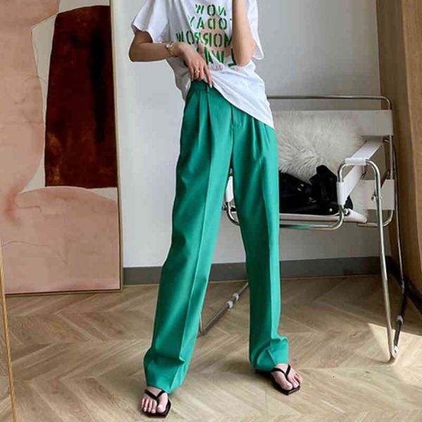 

women's jeans 2021 new solid color wild leg straight suit pants female spring summer fashion high waist casual white green long tr, Blue