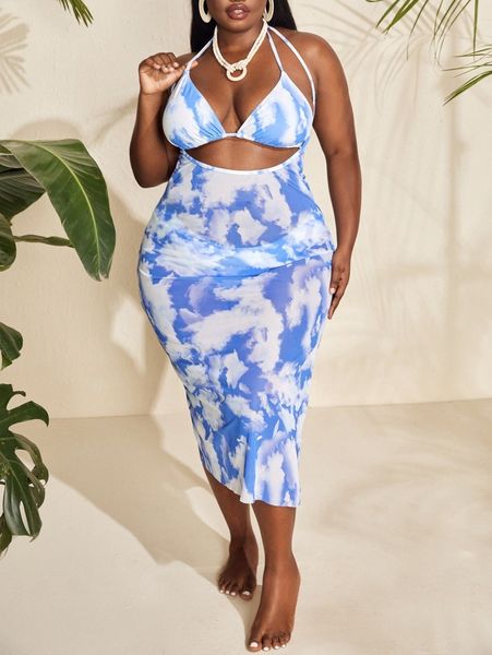 

sxy 3pack plus tie dye triangle bikini swimsuit & cover up q1ko#, Black