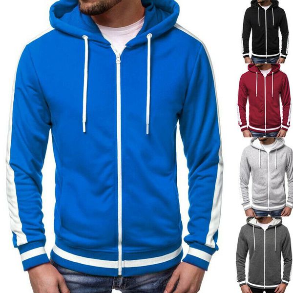 

solid zipper hooded sweatshirt long sleeve slim casual hoodies sweatshirts men autumn clothes male fit plain m-3xl kg-78, Black