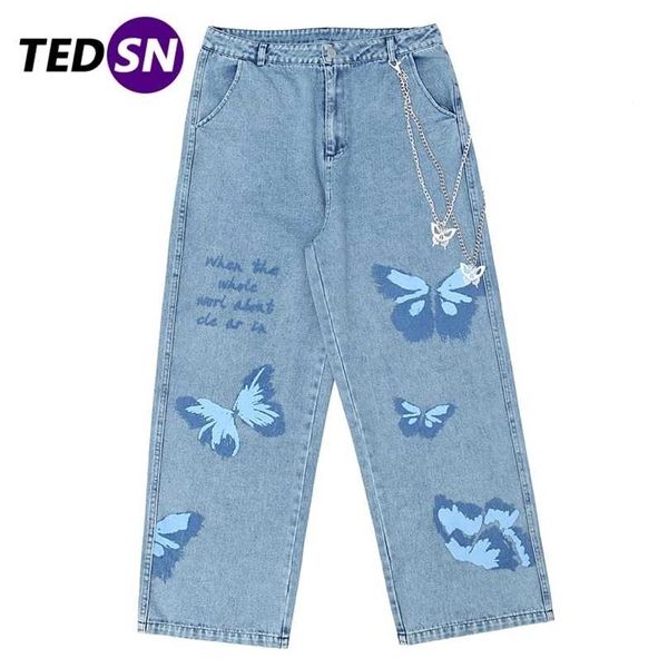 

tedsn hip hop jeans straight wide leg pants harajuku oversize streetwear loose joggers men baggy trousers 211111, Blue