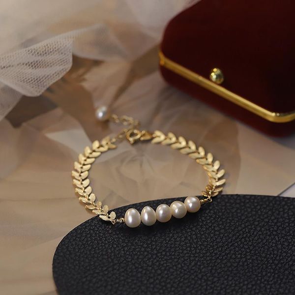 

charm bracelets allme stylish natural freshwater pearl for women ladies gold color leaves lovely accessories, Golden;silver