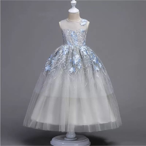 

ball gown tea length flower girl dress organza sleeveless jewel neck with appliques tiered ruching, White;blue