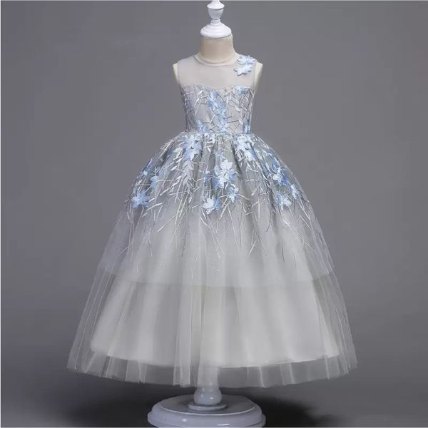 Ball Gown Tè Lunghezza Flower Girl Dress Dress Organza senza maniche Gewely Collo con appliques Ruching a tiered