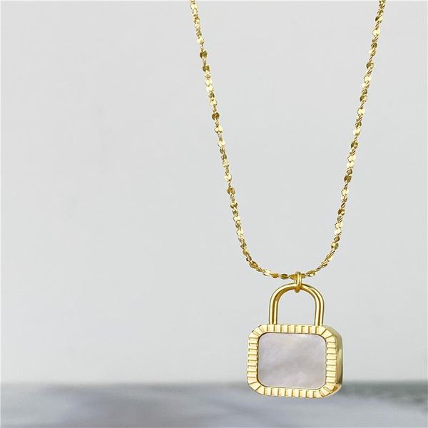 

chains light luxury small double-sided square padlock necklace female design 2021 ins cold dark bracket chain, Silver