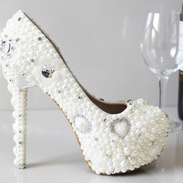 

dress shoes fashion bridesmaid bridal wedding custom hand made elegant women high heels platform pearl and rhinestone pump party, Black