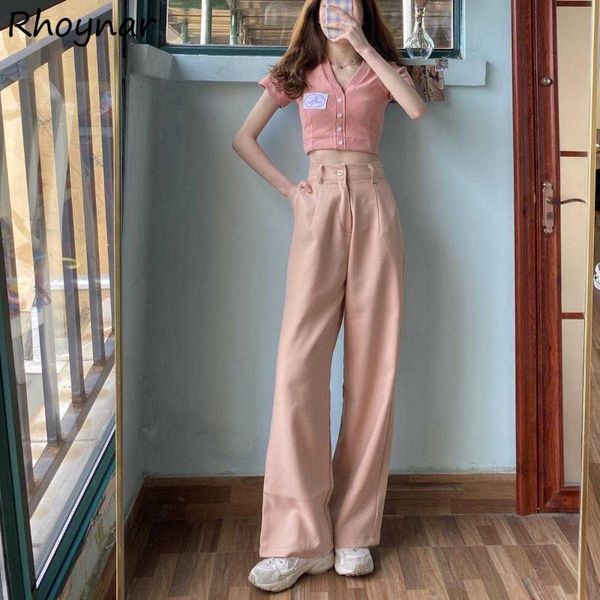 

women's pants & capris women summer high waist loose wide leg thin fashion sweet cute pockets baggy elasticity all-match aesthetic clas, Black;white