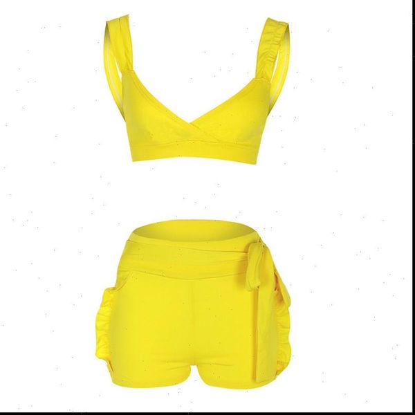 

summer women sleeveless set ladies stylish casual suit set ruffled short pants 2pcs crop shorts outfits sale, Gray