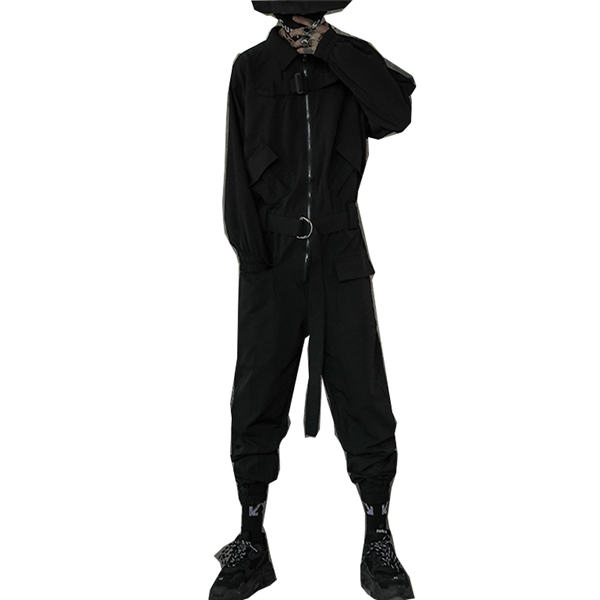 

men's pants 2021 casual jumpsuit black zipper tooling harajuku style hip hop multi-pocket streetwear