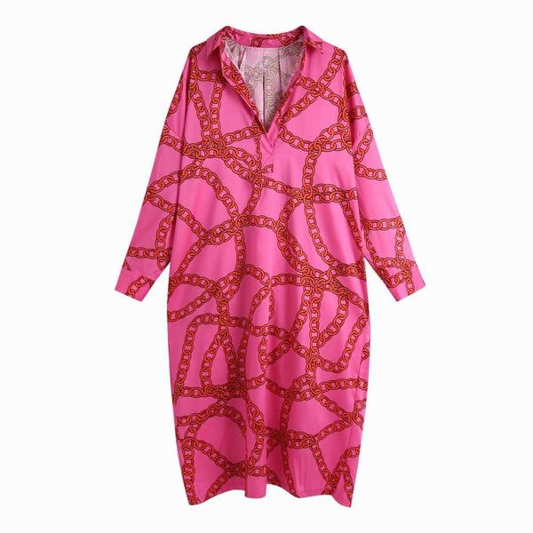 

wide women dress spring fashion vintage chains prints full sleeve modern lady loose dresses 210602, Black;gray