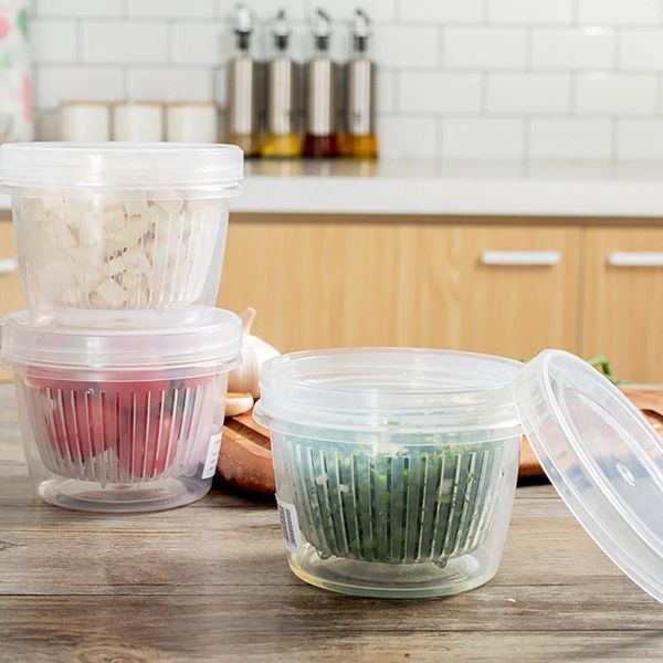 

storage bottles & jars 4pcs 500ml refrigerator round drain sealed box for ginger garlic onion keep fresh fridge tray kitchen organizer