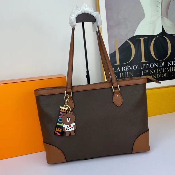 

wholesale patchwork totes shoulder bags with a little bear pendant women medium genuine leather shopping bag m66299