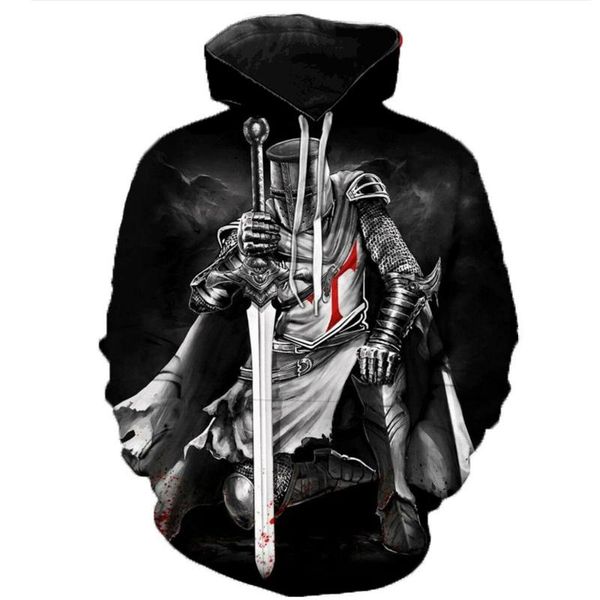 

men's hoodies & sweatshirts knights templar 3d printed hooded men women fashion casual pullover hip hop streetwear oversized outerwear, Black