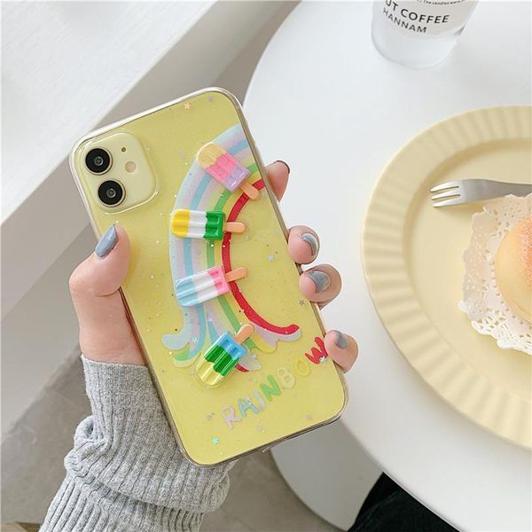 

glitter rainbow ice cream phone cover for iphone 11 pro max x xr xs max 7 7plus soft silicone tpu back case epoxy cover