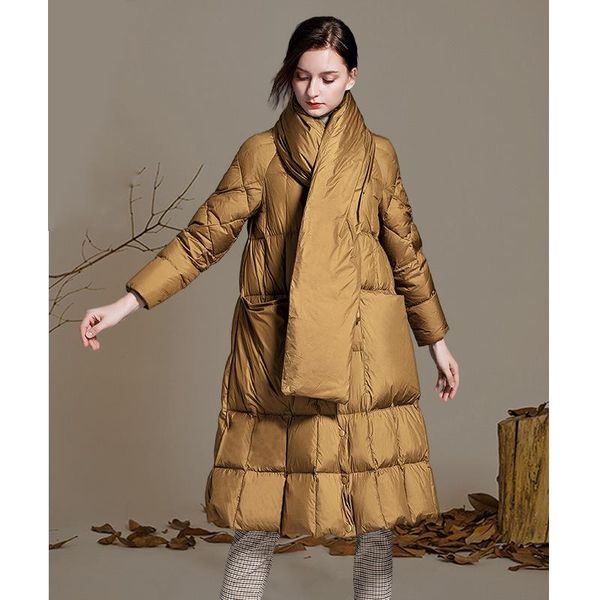 

women's down & parkas winter women 's thick warm white duck jackets 2021 fashion ladies loose long coats with scarf cold-proof oute, Black