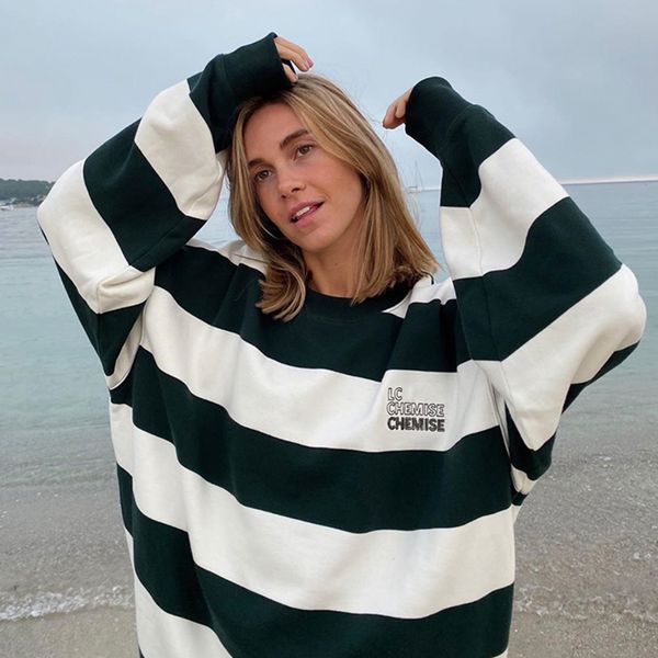 

simple striped vintage loose sweatshirt 2021 autumn winter long sleeve oversize pullovers hoodies female casual streetwear 2ec9, Black