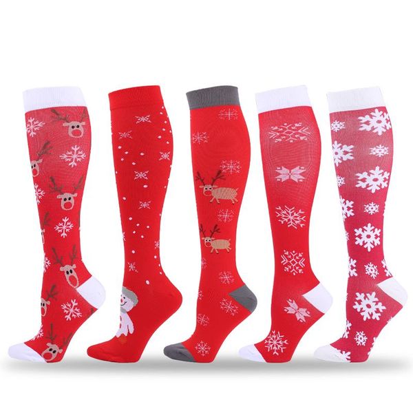 

men's socks winter compression stockings christmas tree elk pattern men and women gift leg support care, Black