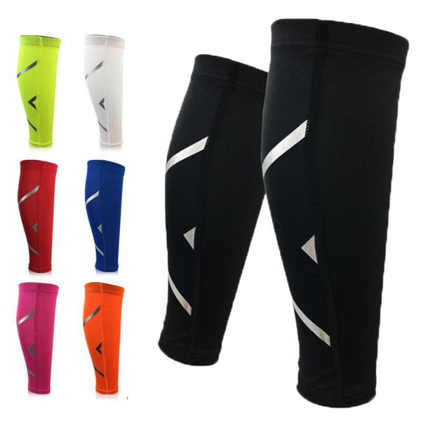 

elbow & knee pads 1 pair football compression shin guard sport basketball running calf sleeves cycling legs warmers brace reflective protect, Black;gray